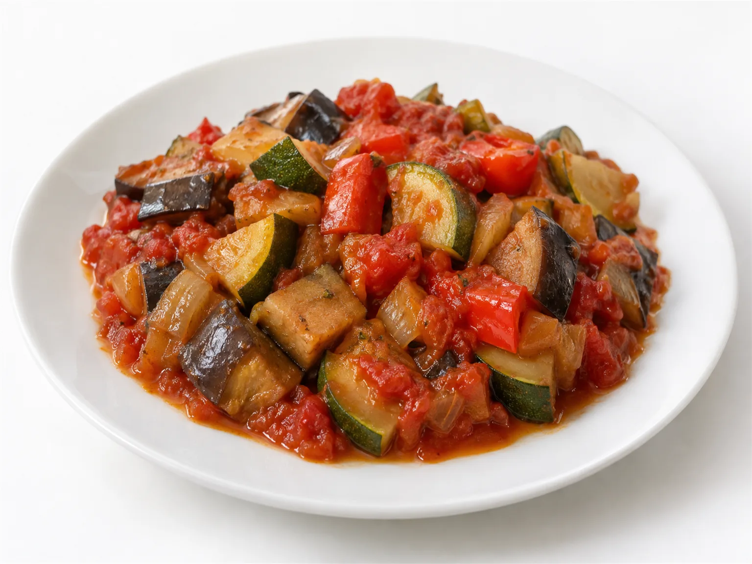 Option B: a plate of cooked vegetables with tomato served on a white plate