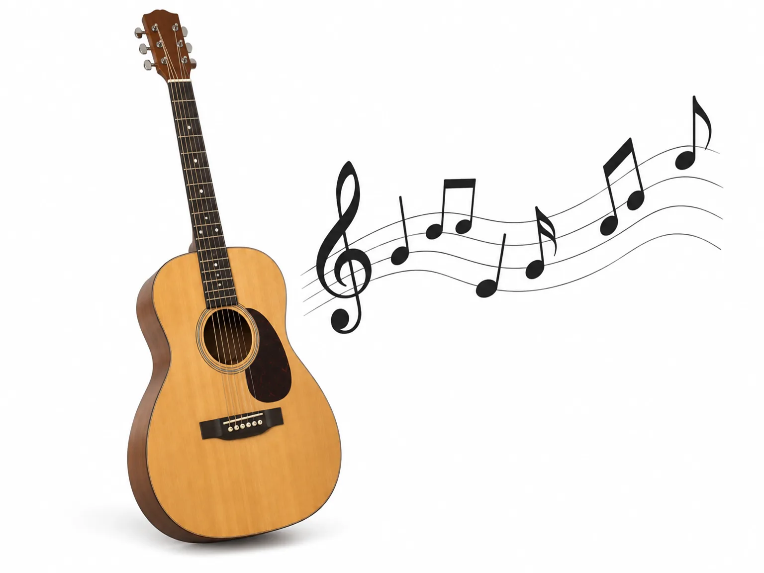 Option B: musical notes beside a wooden acoustic guitar
