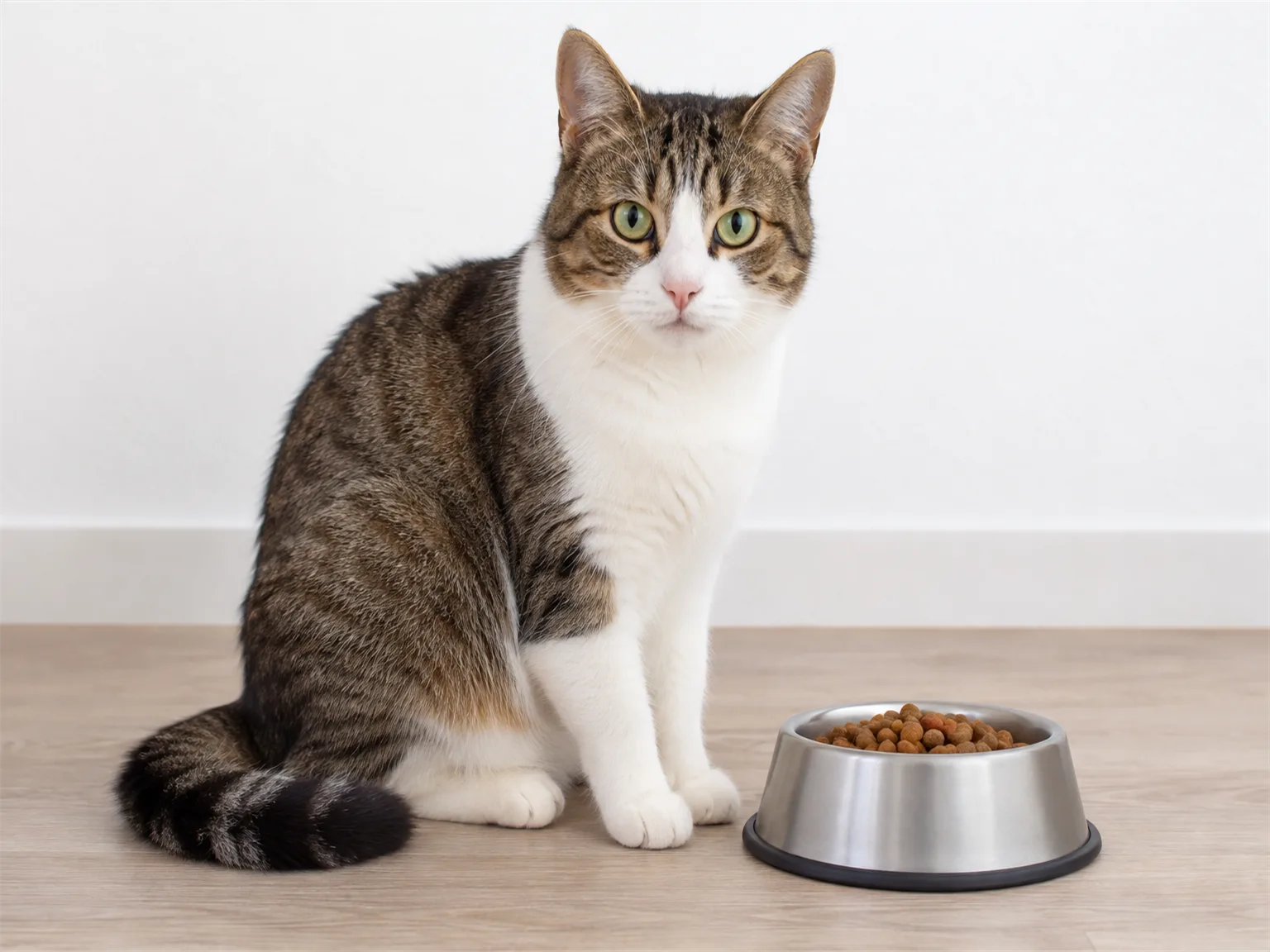 Option A: a cat sitting next to a food bowl
