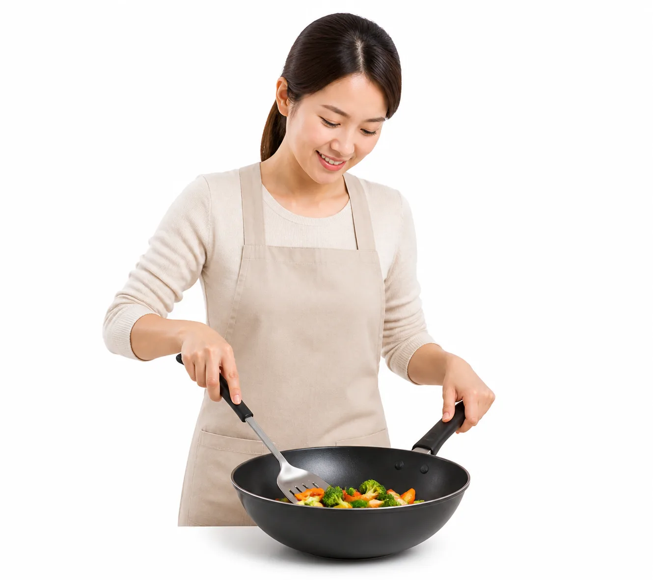 Option B: 一个女人在做饭