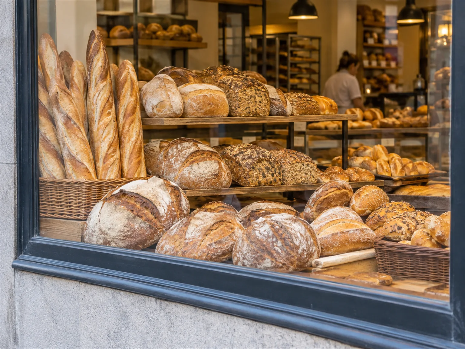 Option C: a bakery window full of fresh bread loaves