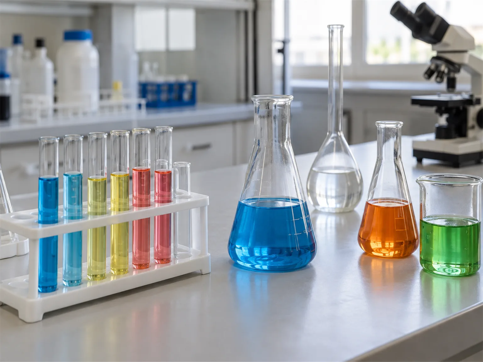 Option C: a laboratory bench with glass test tubes and flasks