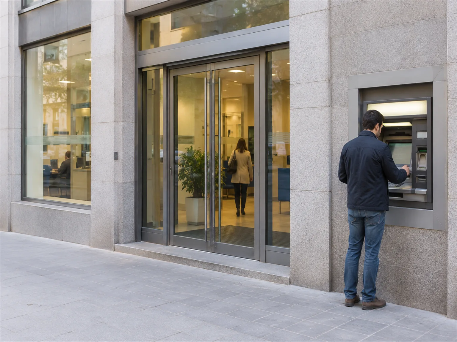 Option A: a bank building with a cash machine by the door