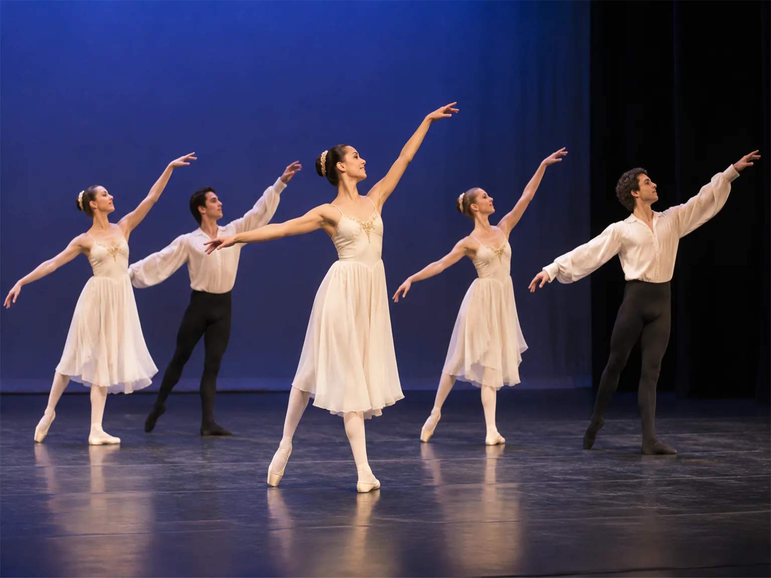 Option B: a group of dancers performing on a lit theater stage