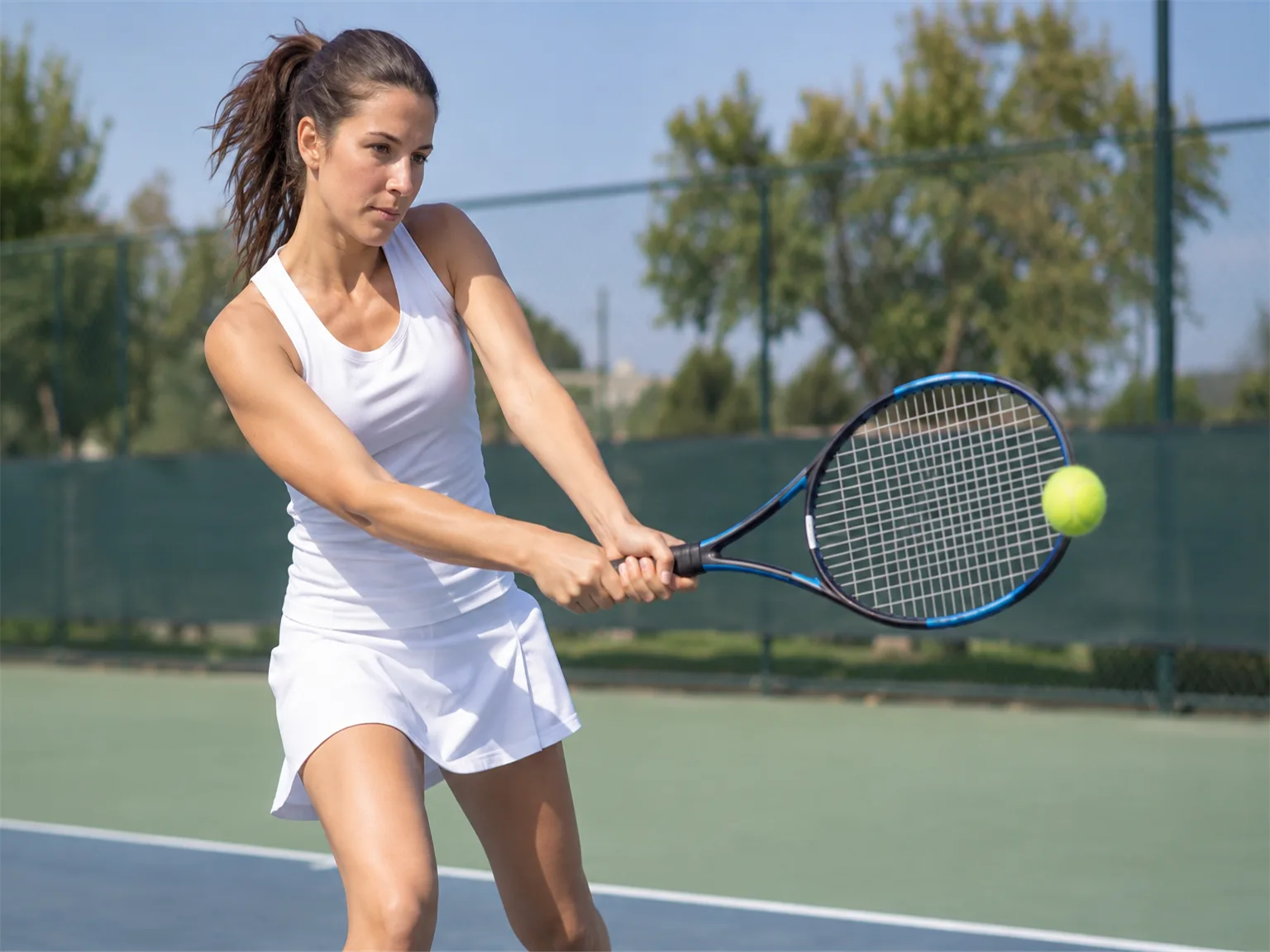Option B: a person hitting a ball with a tennis racket