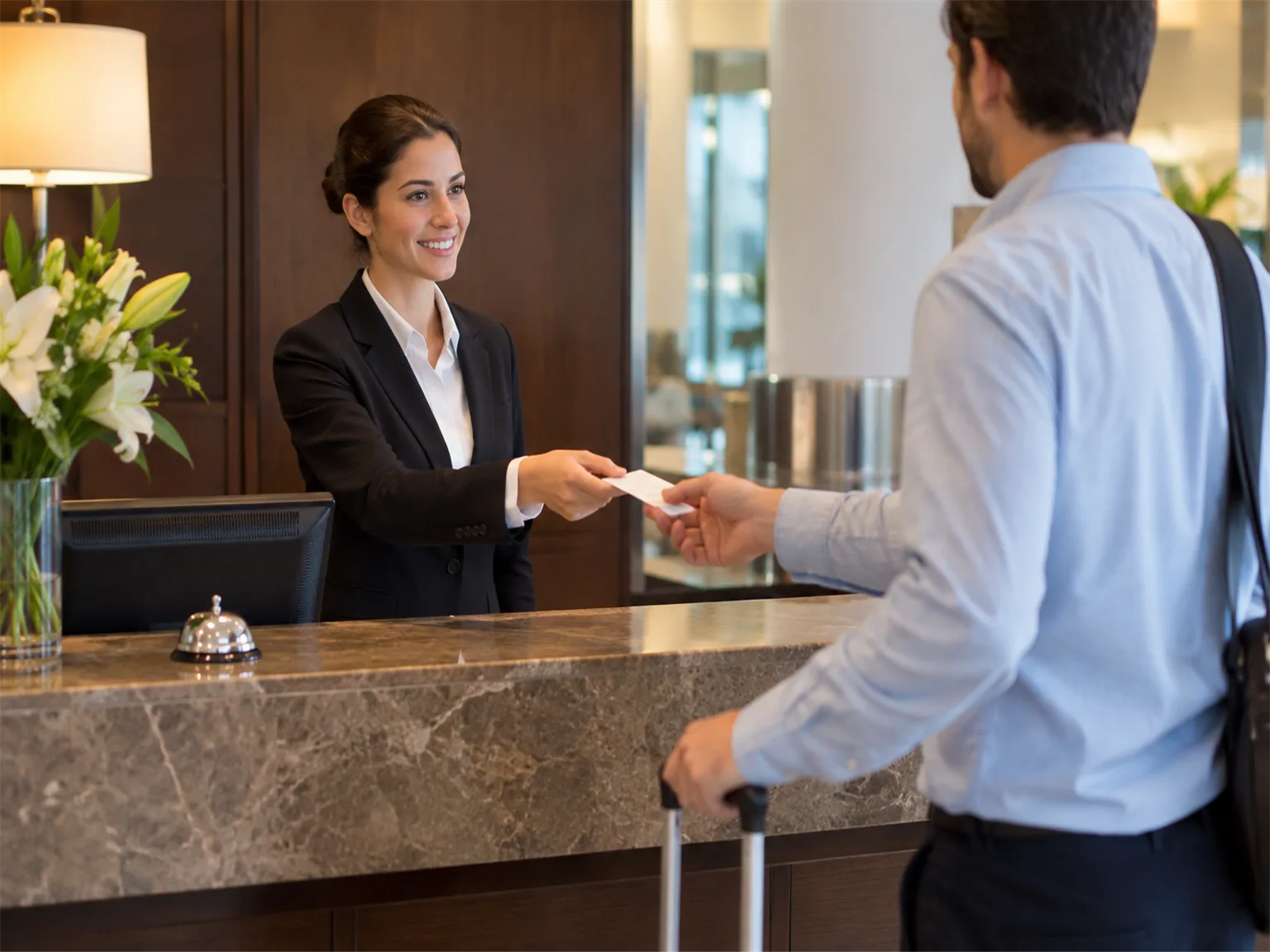 Option B: a receptionist working at a hotel front desk